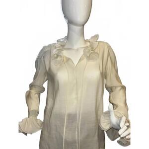 NEW BEULAHSTYLE women's ruffled neckline blouse in ivory